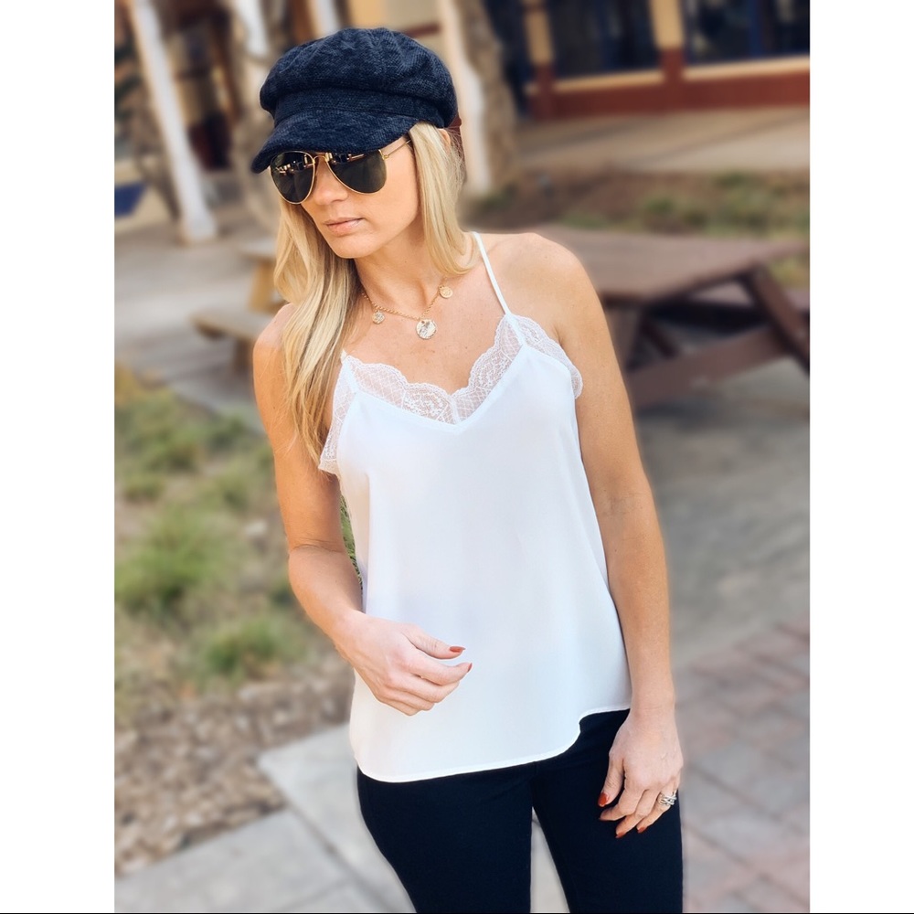 SLIP INTO THIS LACE CAMI SOLID TANK TOP-OFF WHITE - Picture 5 of 6